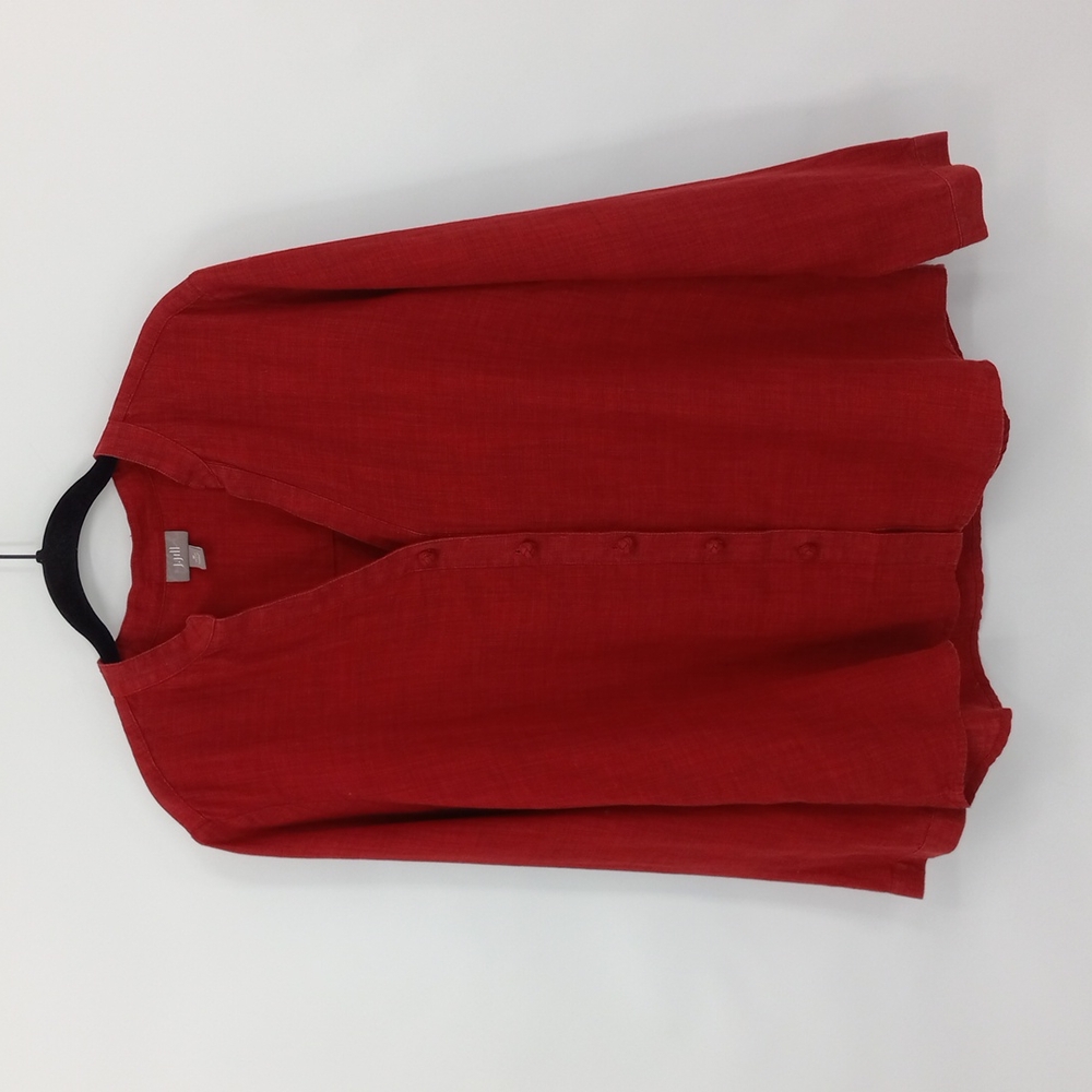 J Jill Linen Top Longsleeve V Neck Button Front Laguenlook Relaxed Size Medium